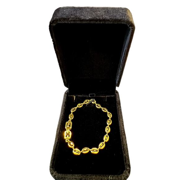 Givenchy Vintage Gold‎ Puffed Mariner Bracelet w/GG Clasp*Velvet Gift Box*SHINY
